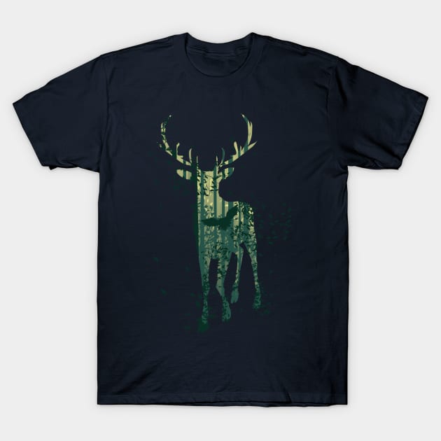 Deer and Abstract Forest Landscape T-Shirt by AnnArtshock